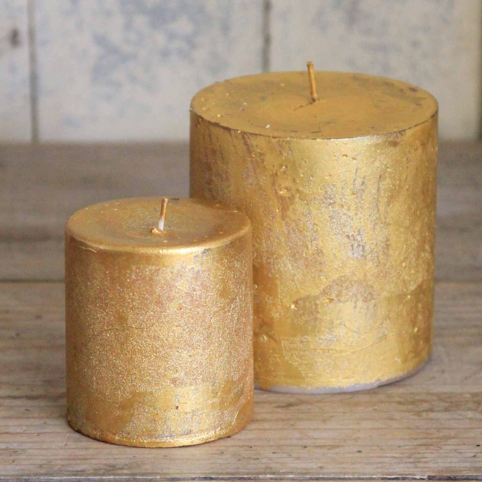 Brushed Gold Pillar Candle in two sizes