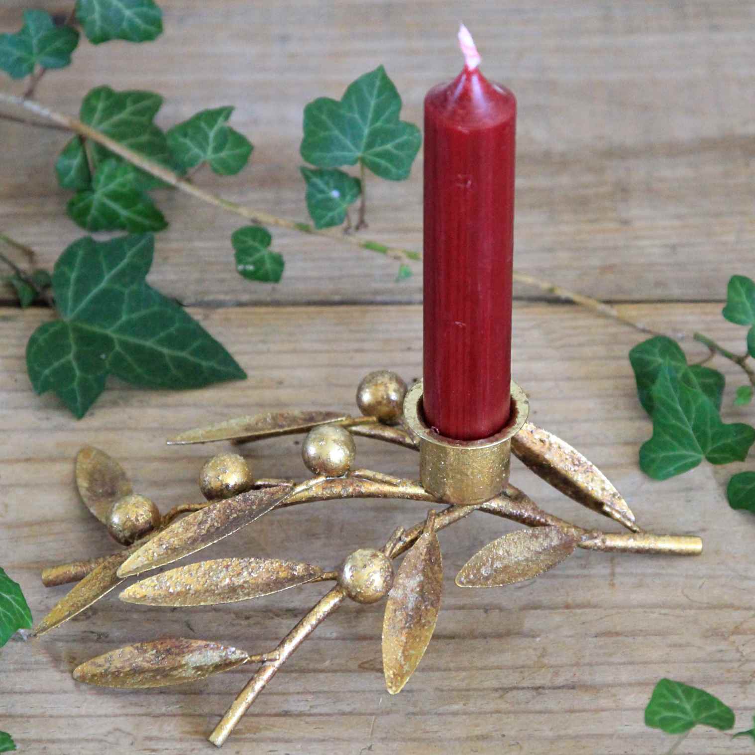 Antique Gold Berry Candle Holder