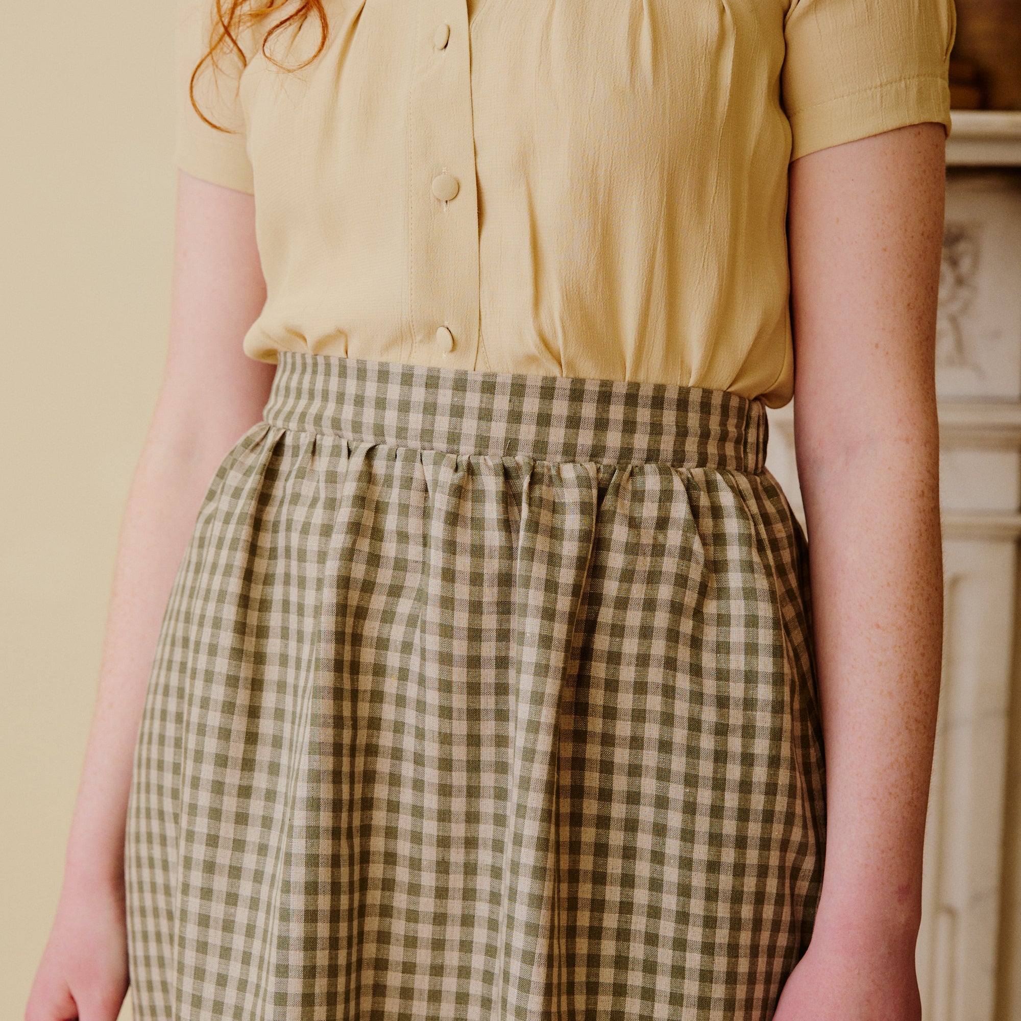 Green gingham midi skirt