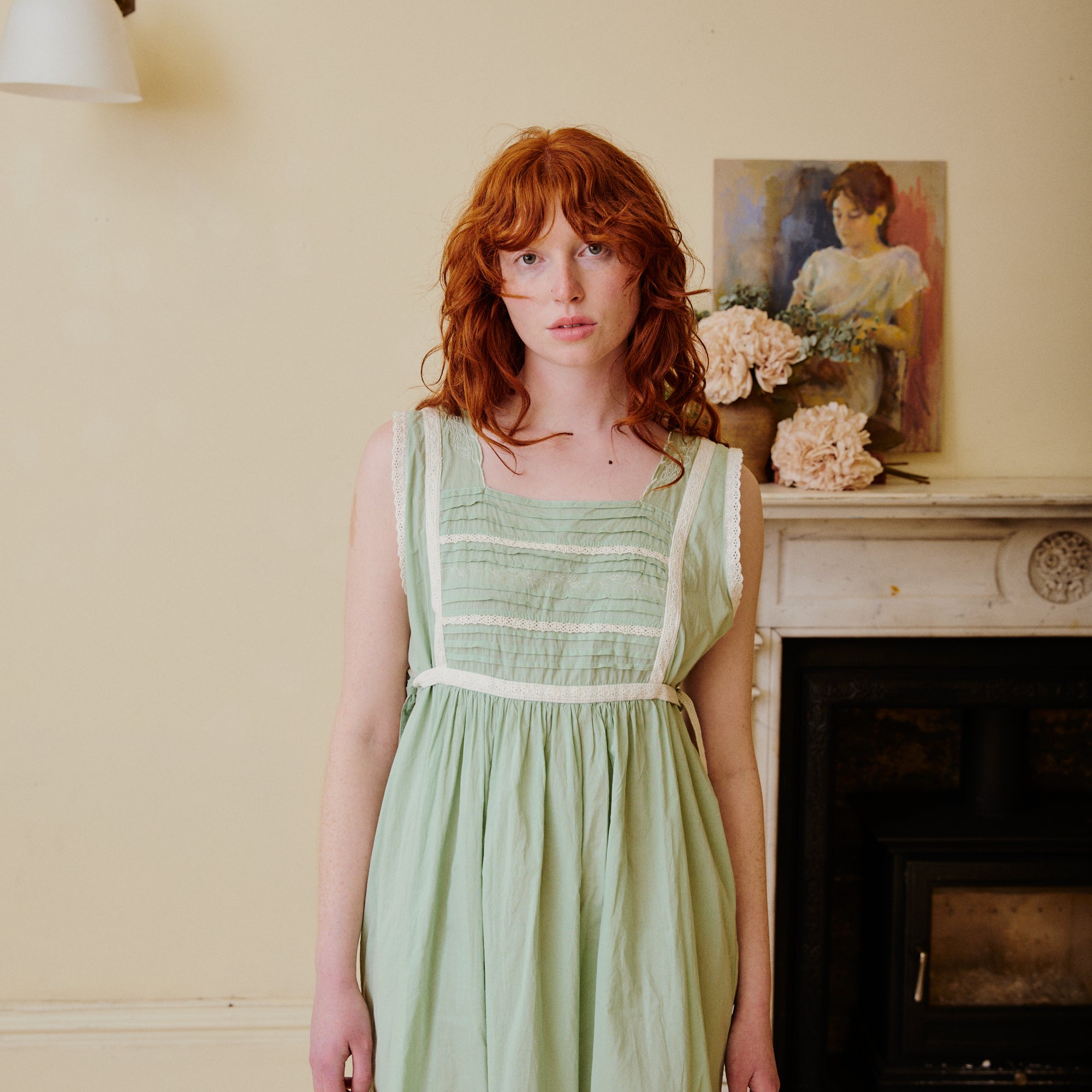 Sleeveless Cotton Nightdress - Pale Green