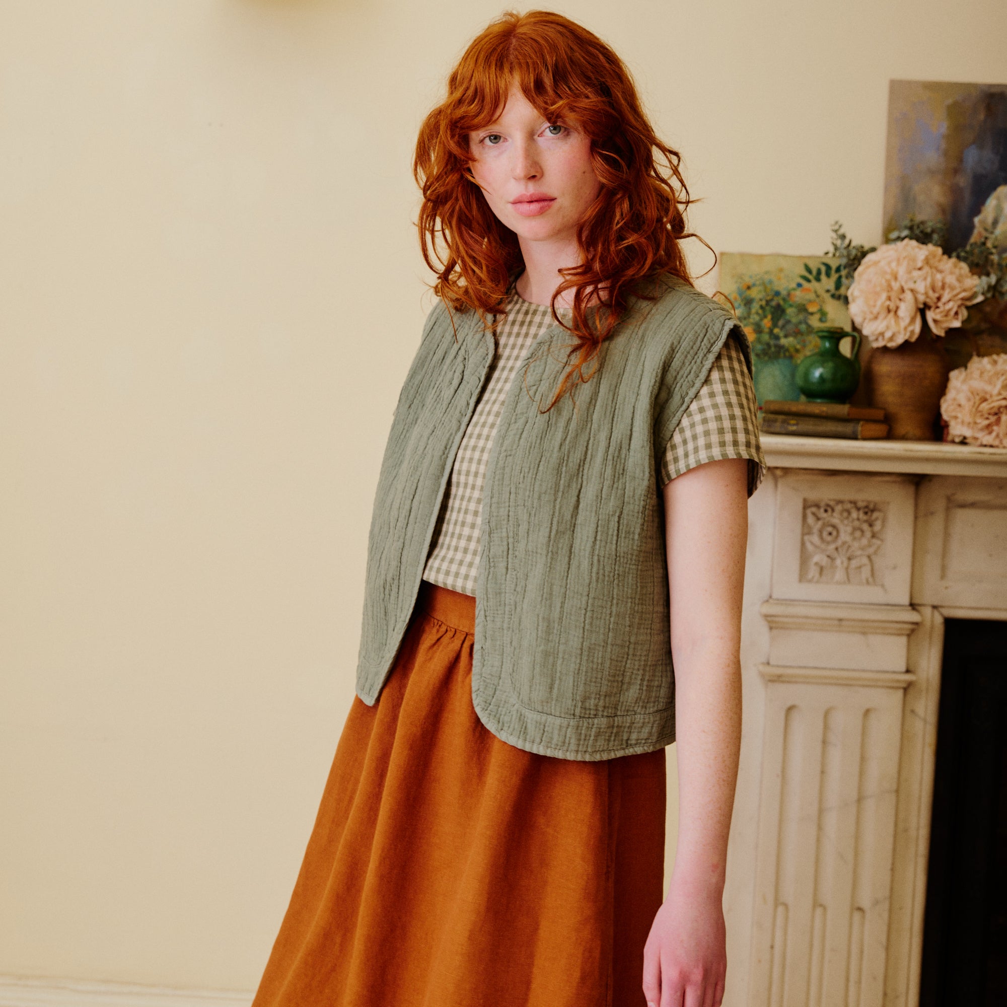 Quilted Cotton Vest - Olive