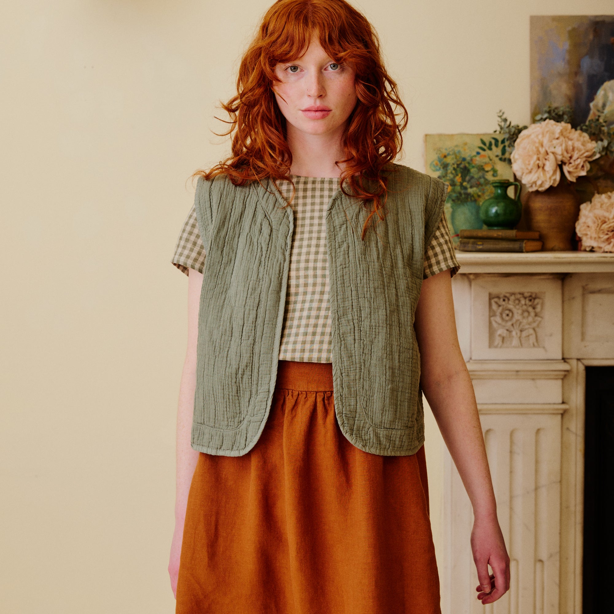 Quilted Cotton Waistcoat - Olive