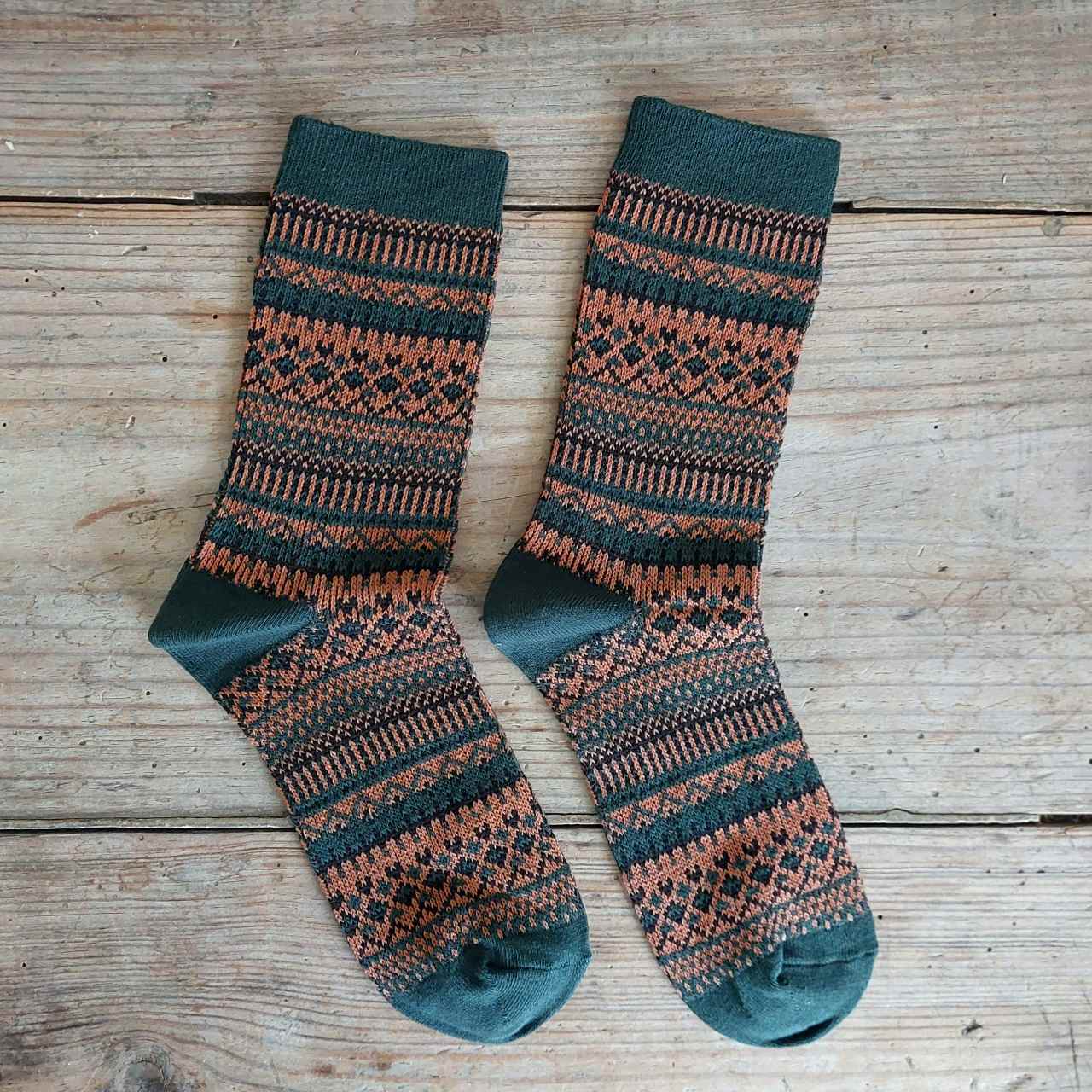Green Autumn Fair Isle Socks