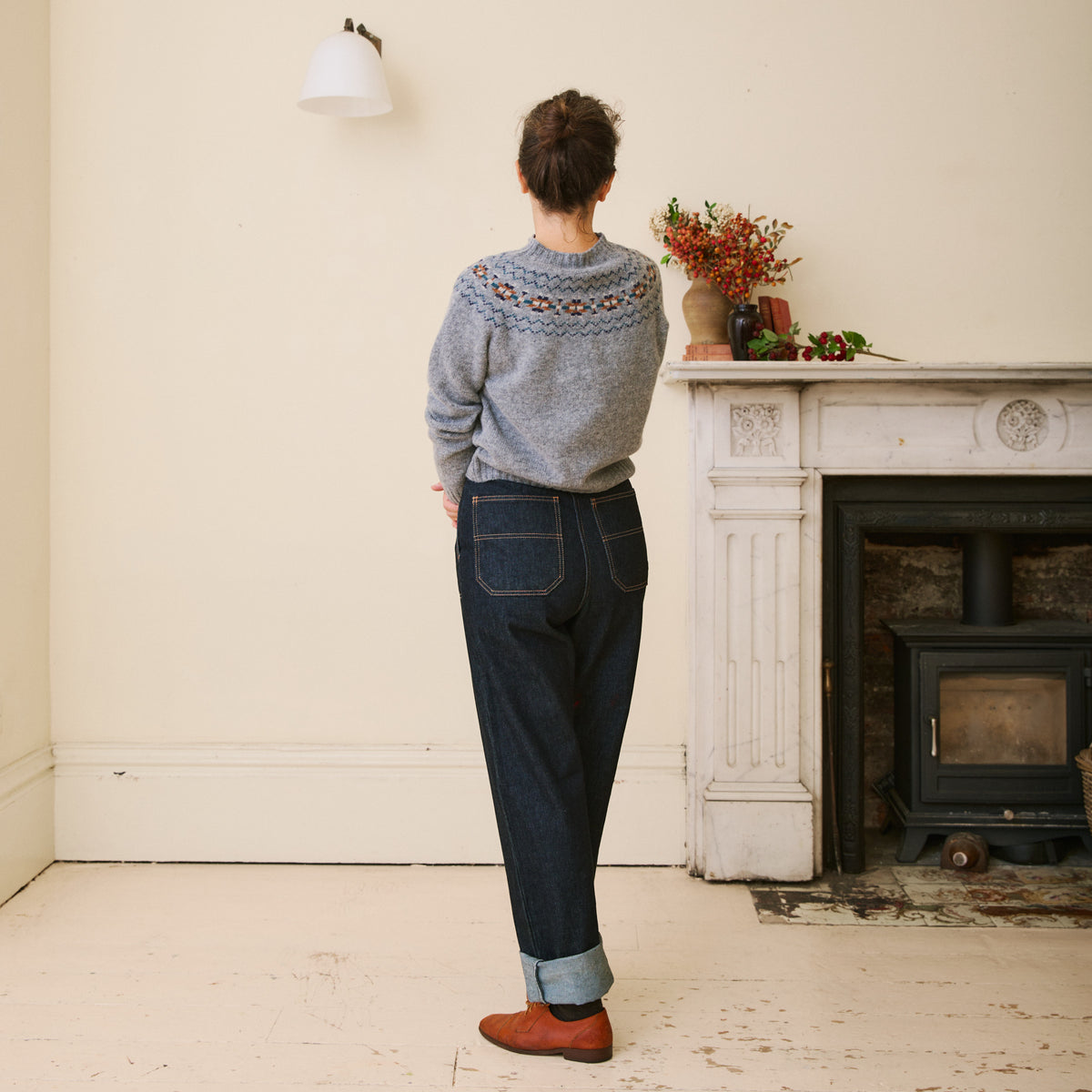 Traditional Scottish Fair Isle Yoke Cardigan - Smoke