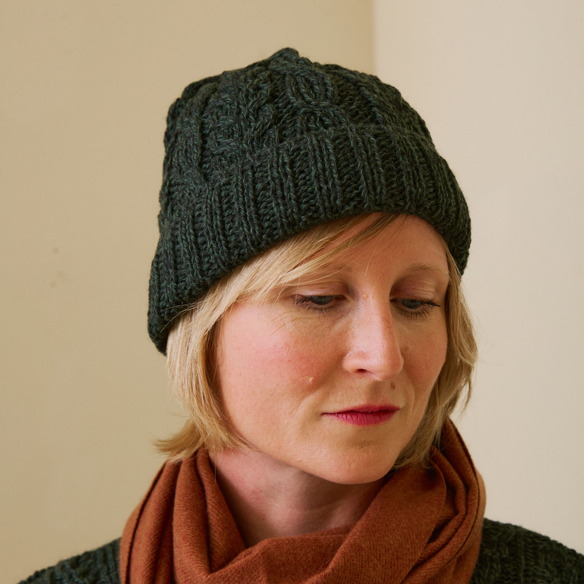 Aran Wool Hat - Seaweed