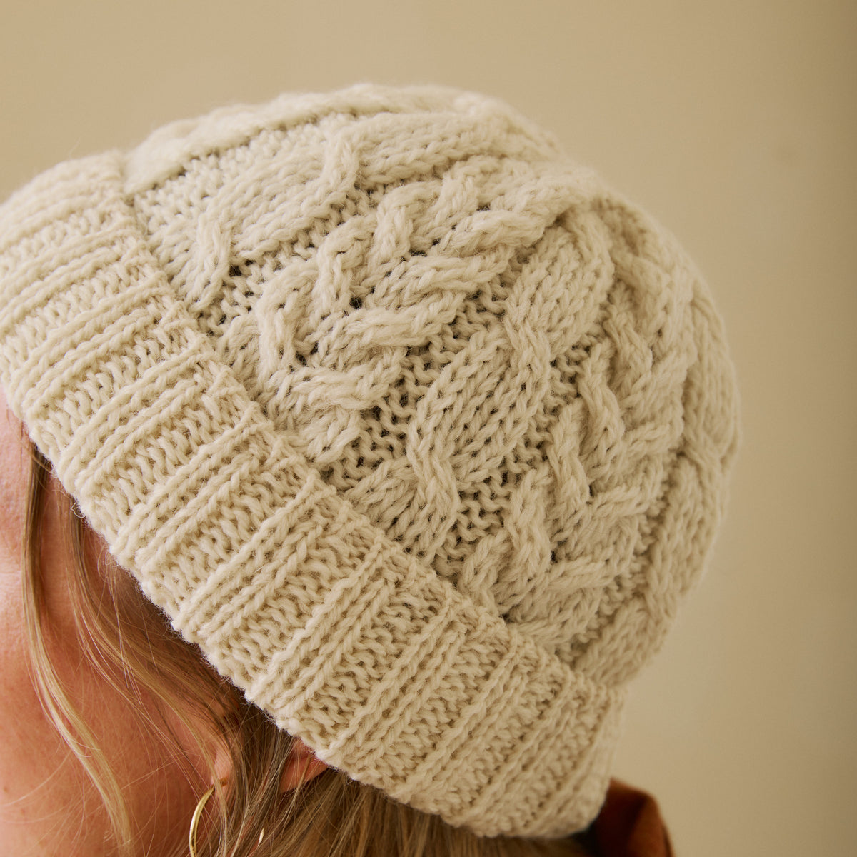 Aran Wool Hat - Cream