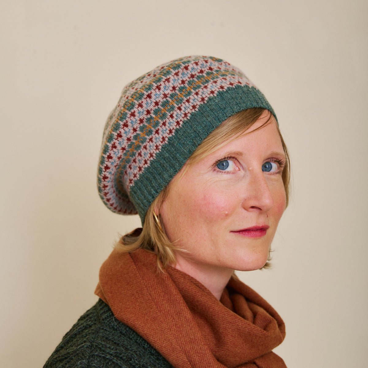 Traditional Scottish Fair Isle Beret - Rosemary