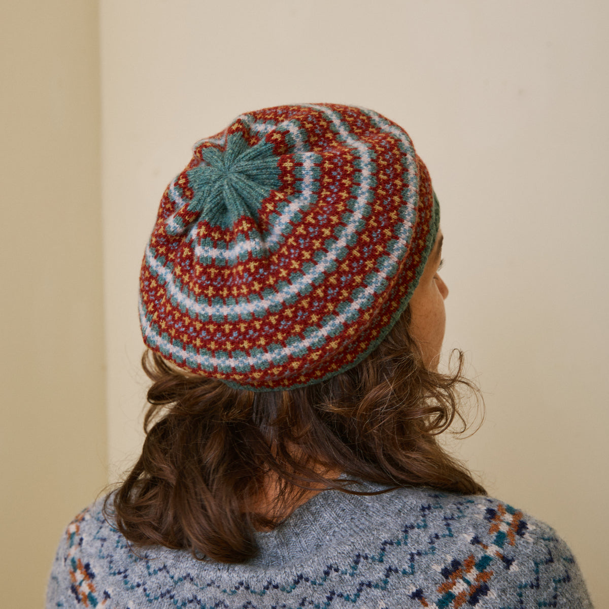 Traditional Scottish Fair Isle Beret - Russet