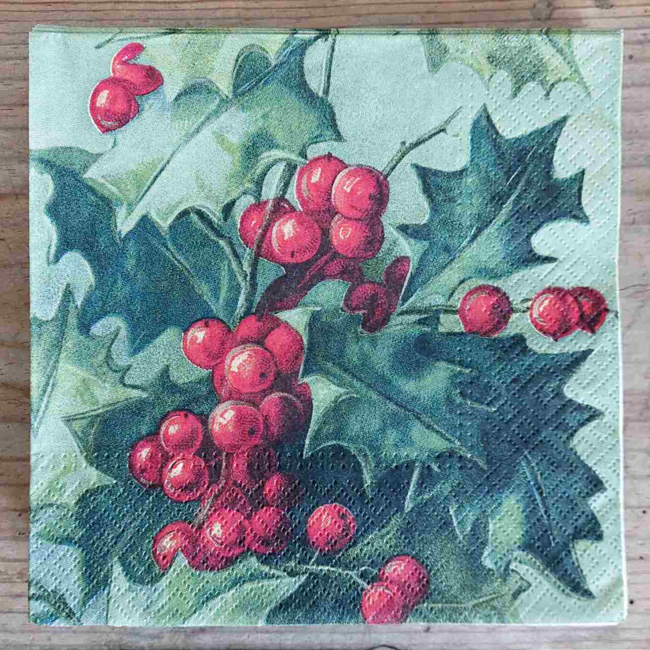 Set of Christmas Paper Napkins - Holly