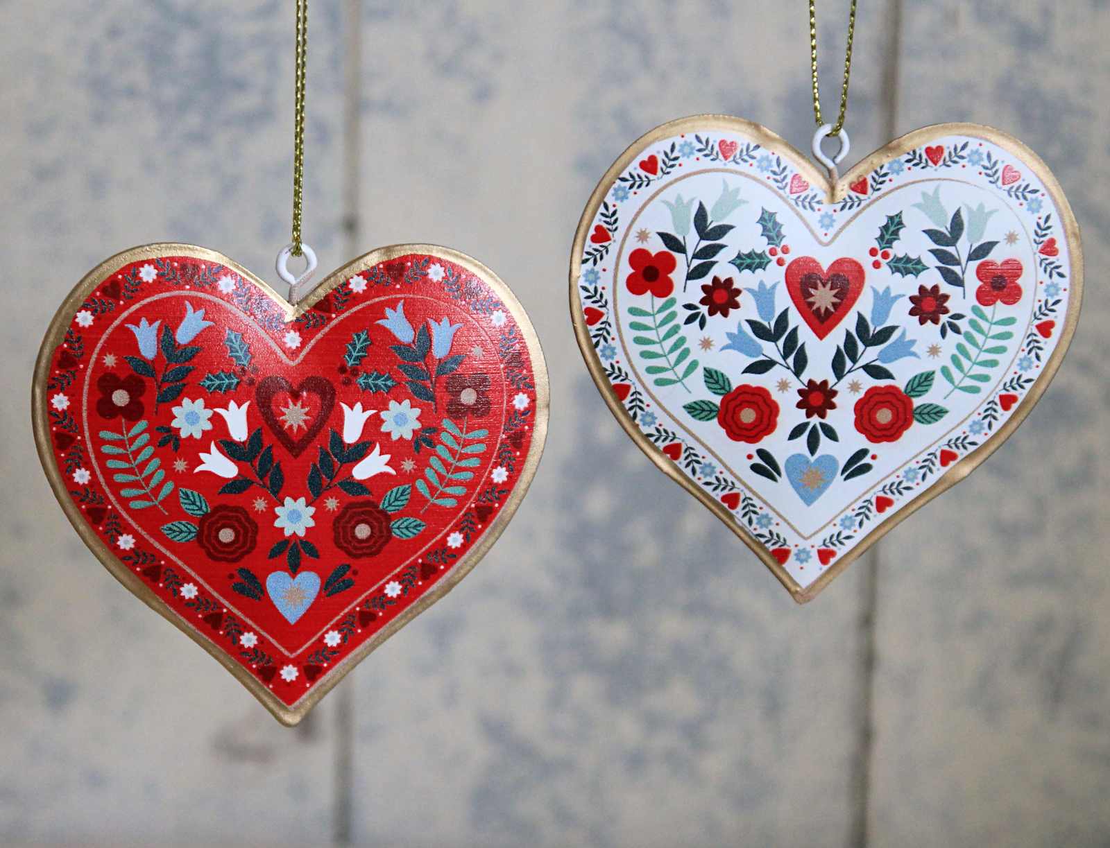 Floral Folk Tin Heart Decoration