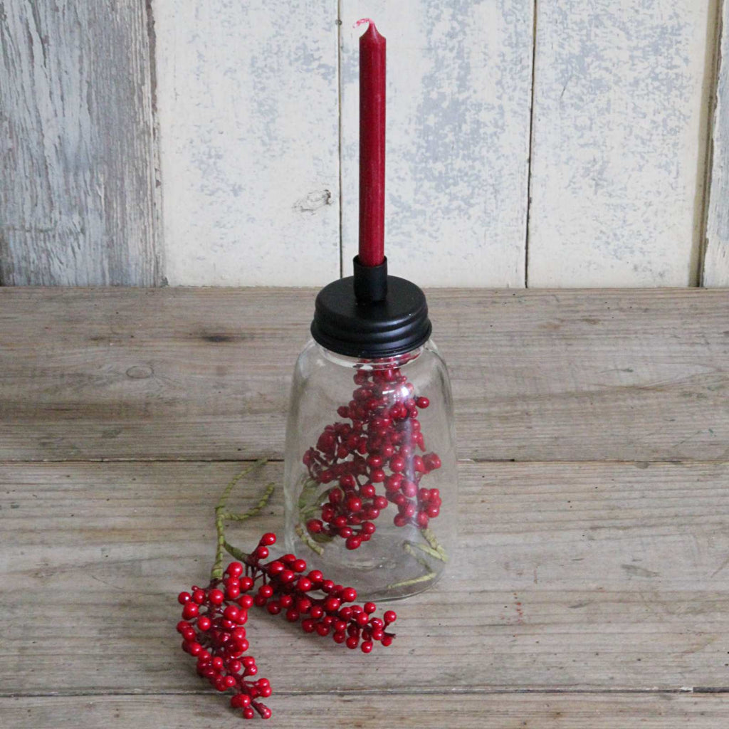 Jar Taper Candle Holder red berries
