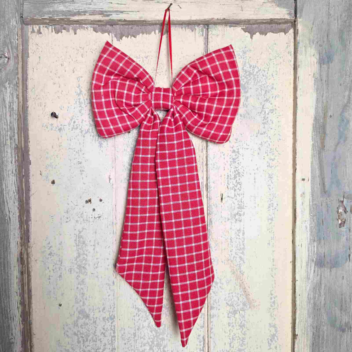 Red Checked Hanging Bow Decoration