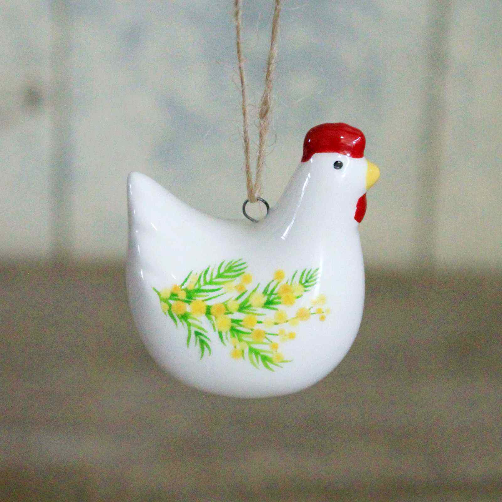 Hanging Mimosa Ceramic Chicken Decoration