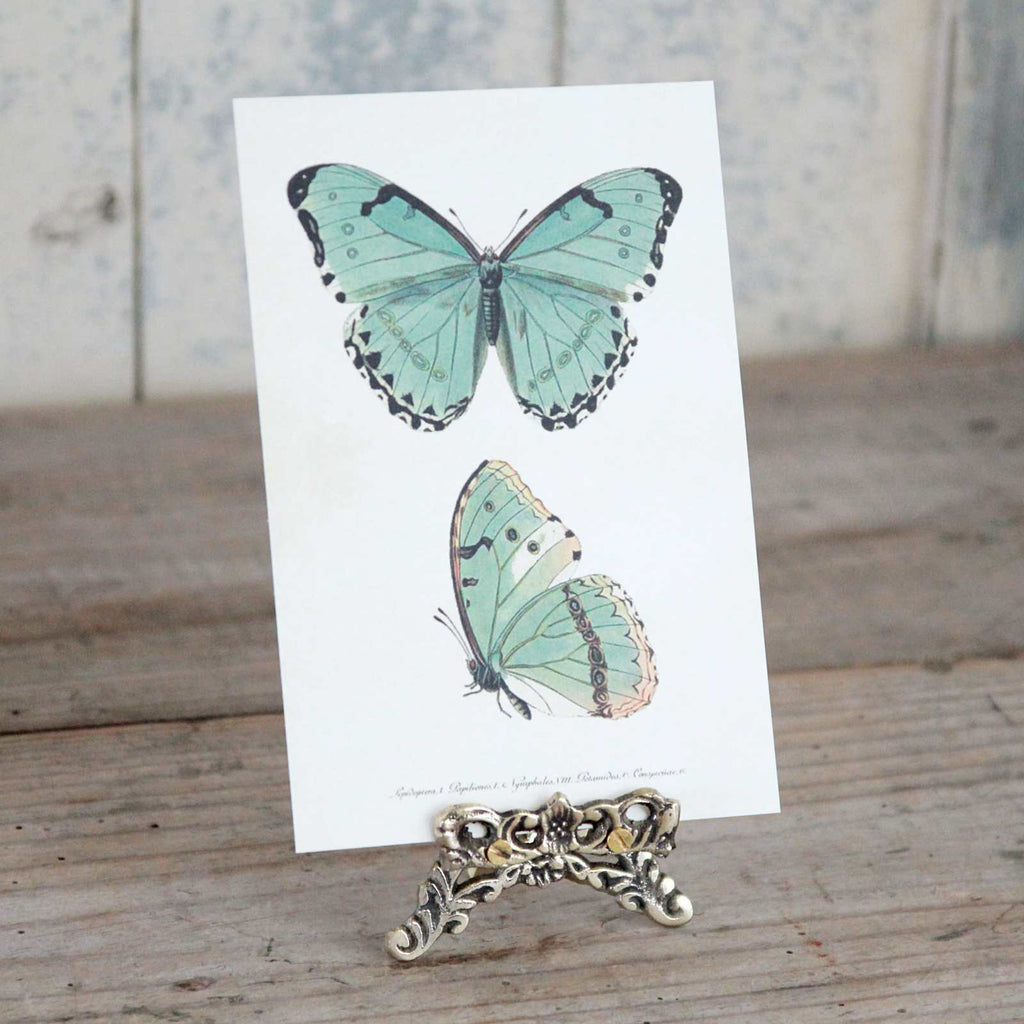Mini Vintage Brass Easel with butterfly postcard