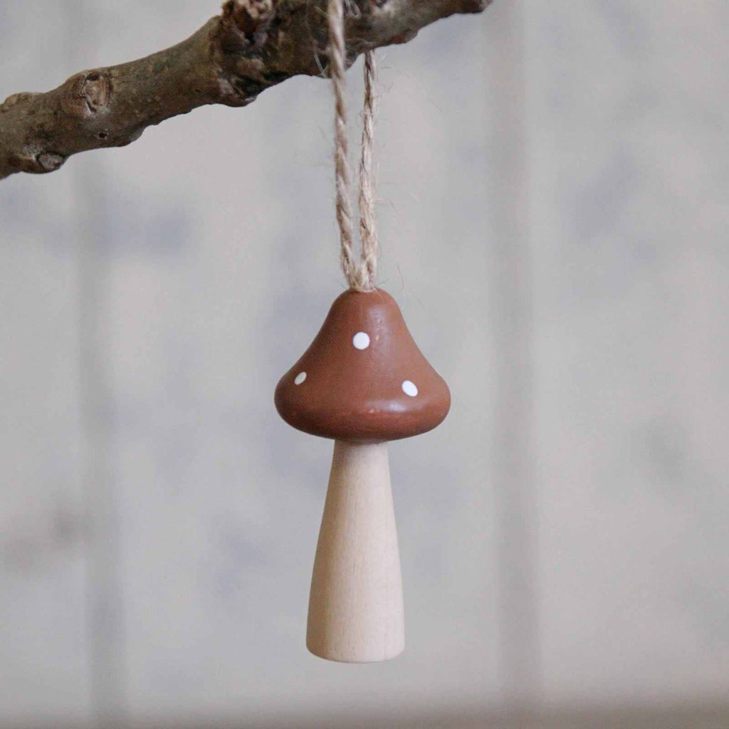 Traditional Christmas decoration - Brown wooden toadstool