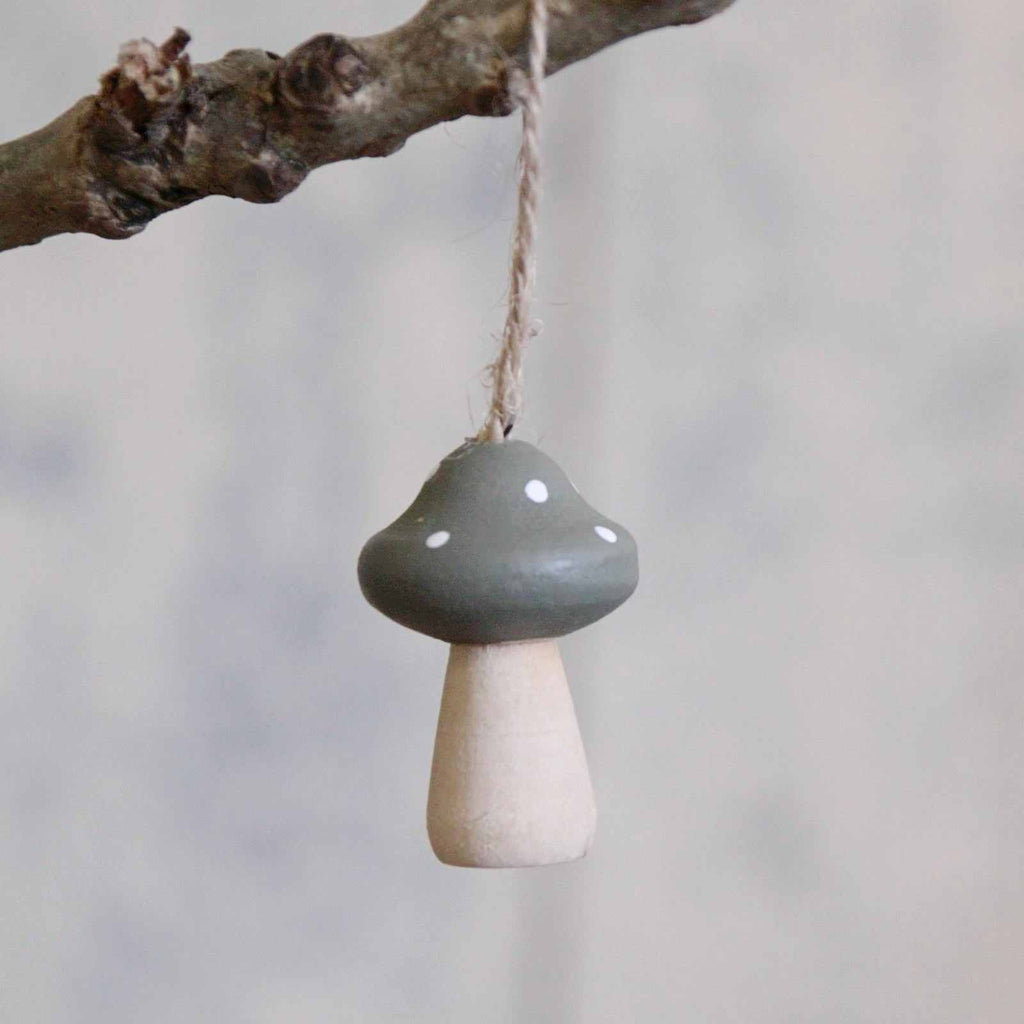 Traditional Christmas decoration - Grey wooden toadstool