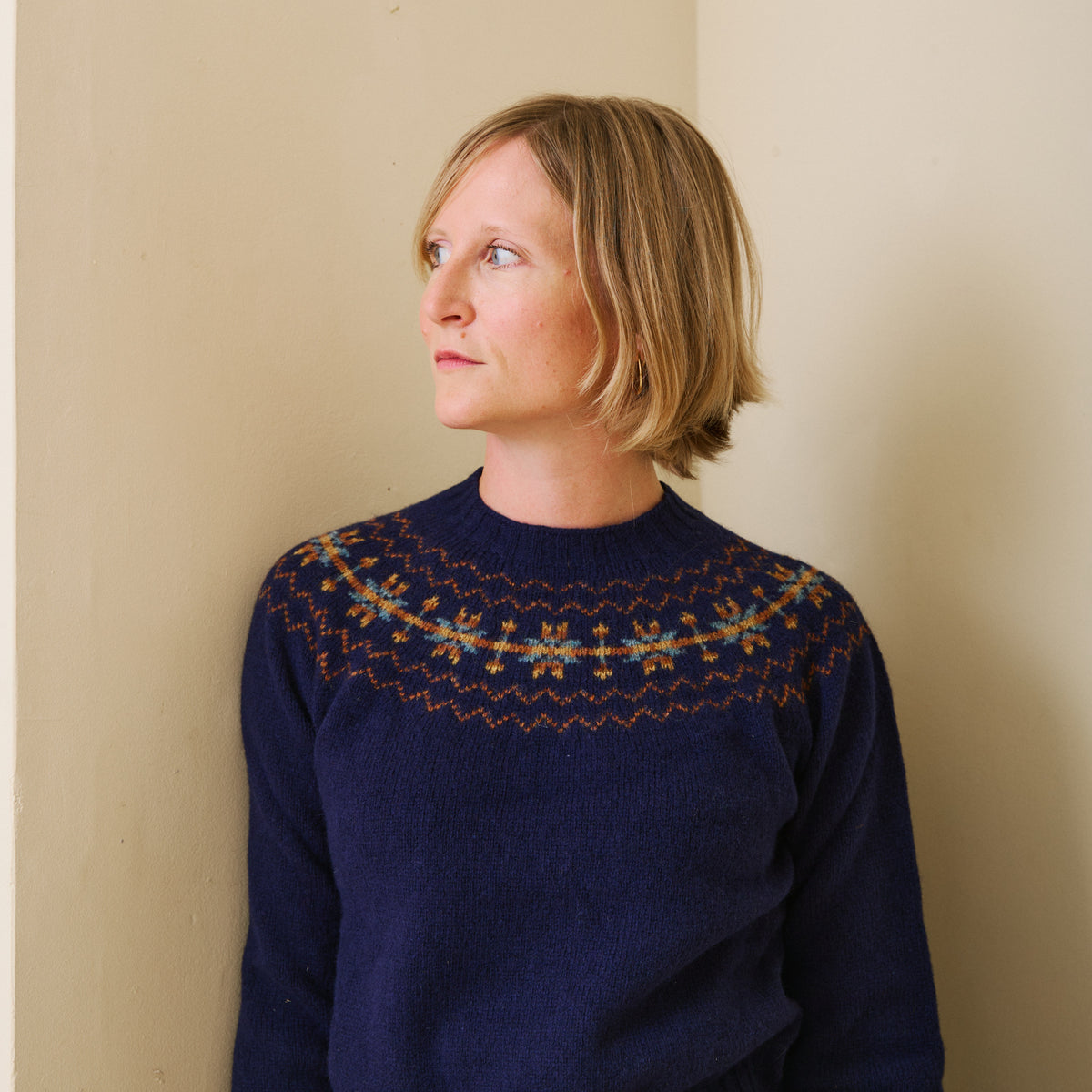 Traditional Scottish Fair Isle Crew Neck Jumper - Navy