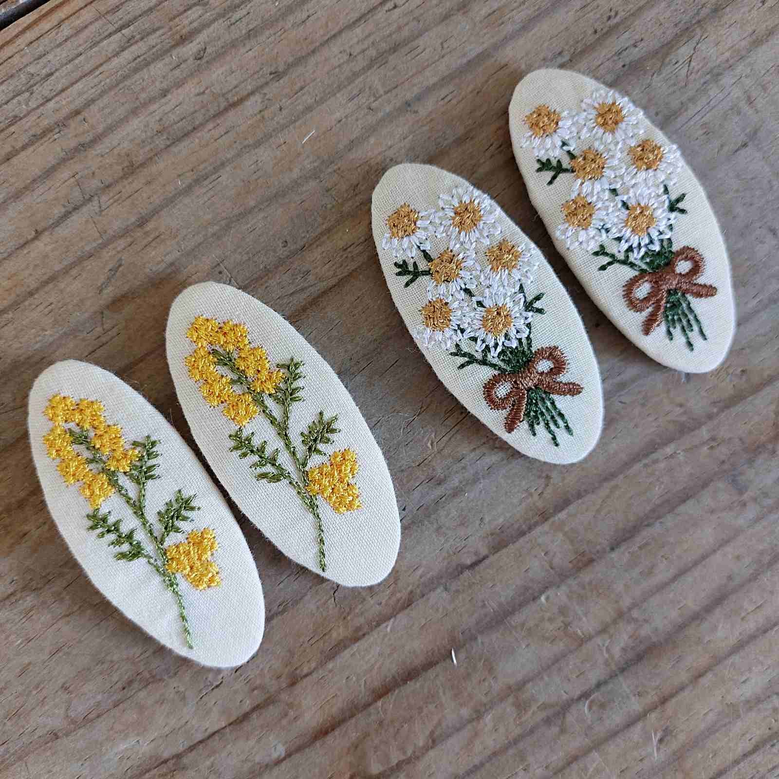Floral Embroidered Hairclips