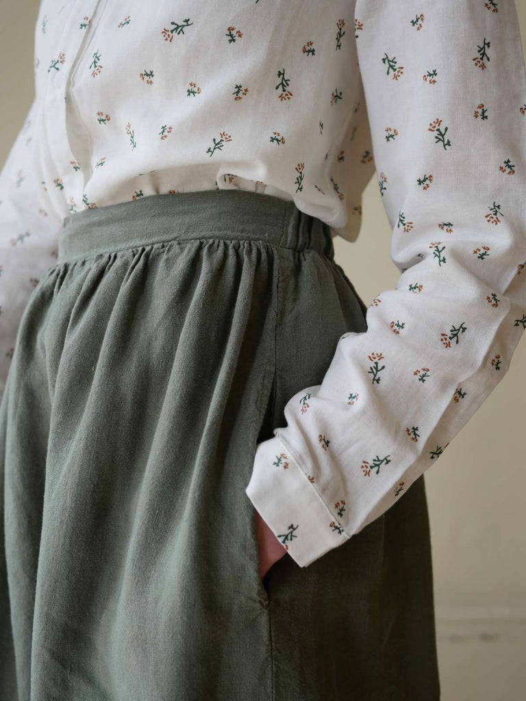 High Waisted Linen Midi Skirt with pockets