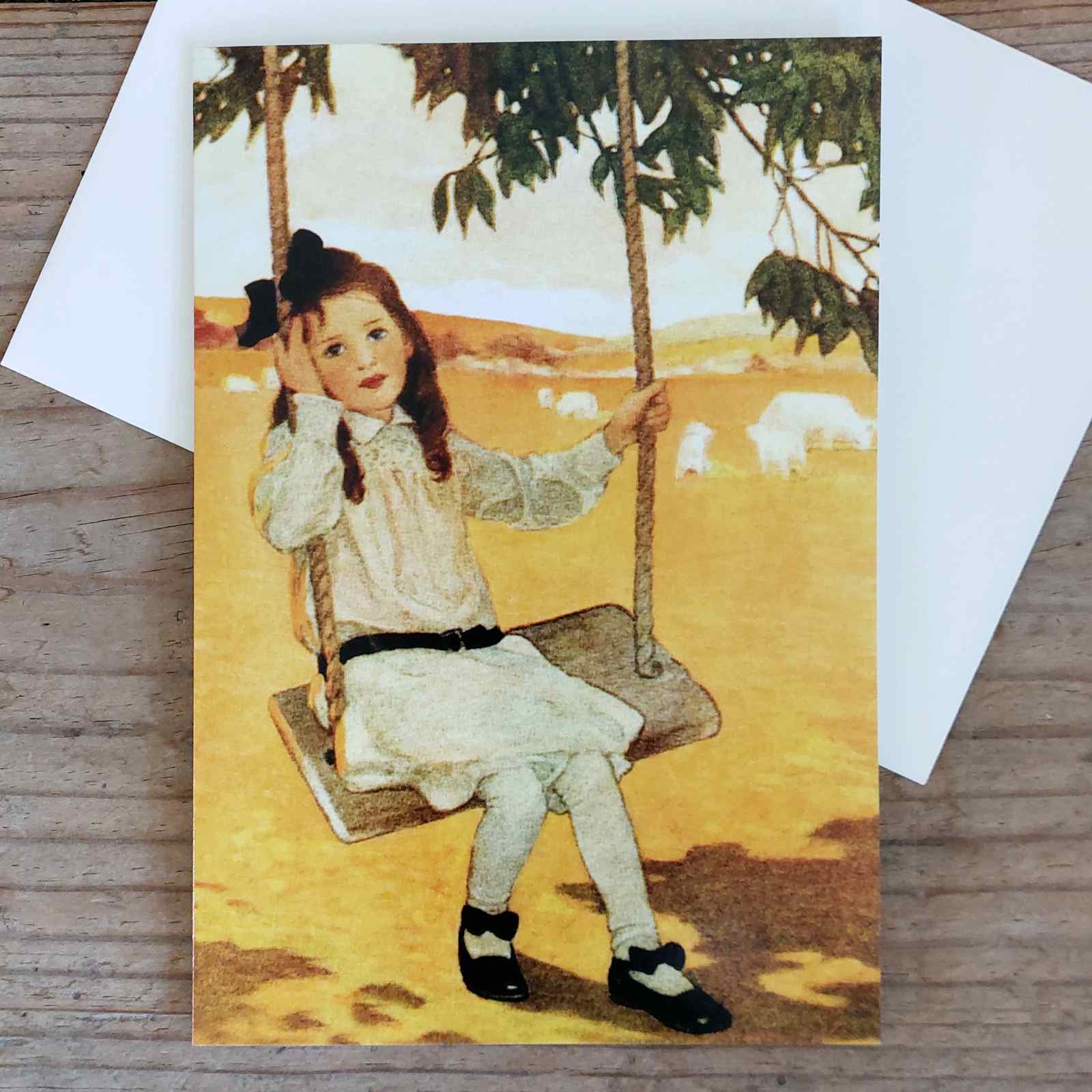 On The Swing - Vintage Greeting Card