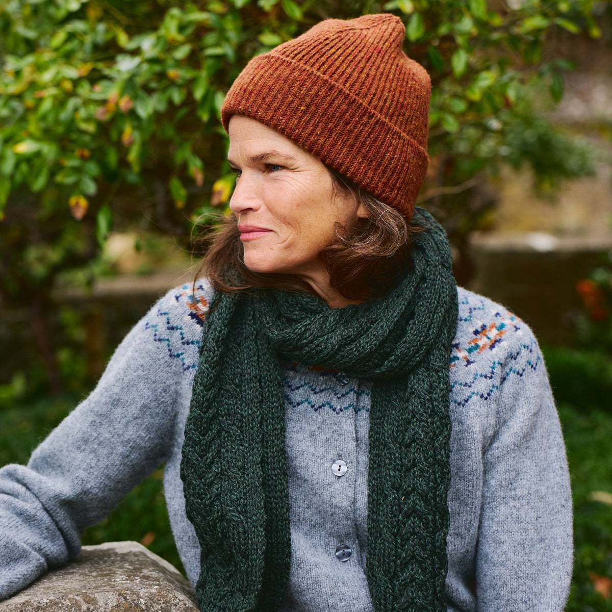 Aran Wool Scarf - Seaweed