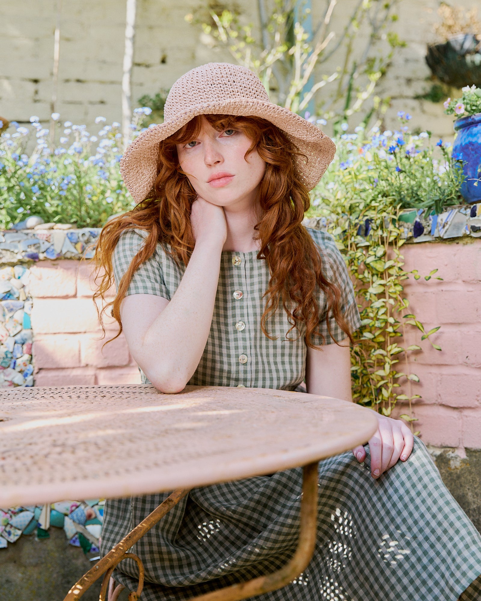 Button Down Linen Dress - Olive Check