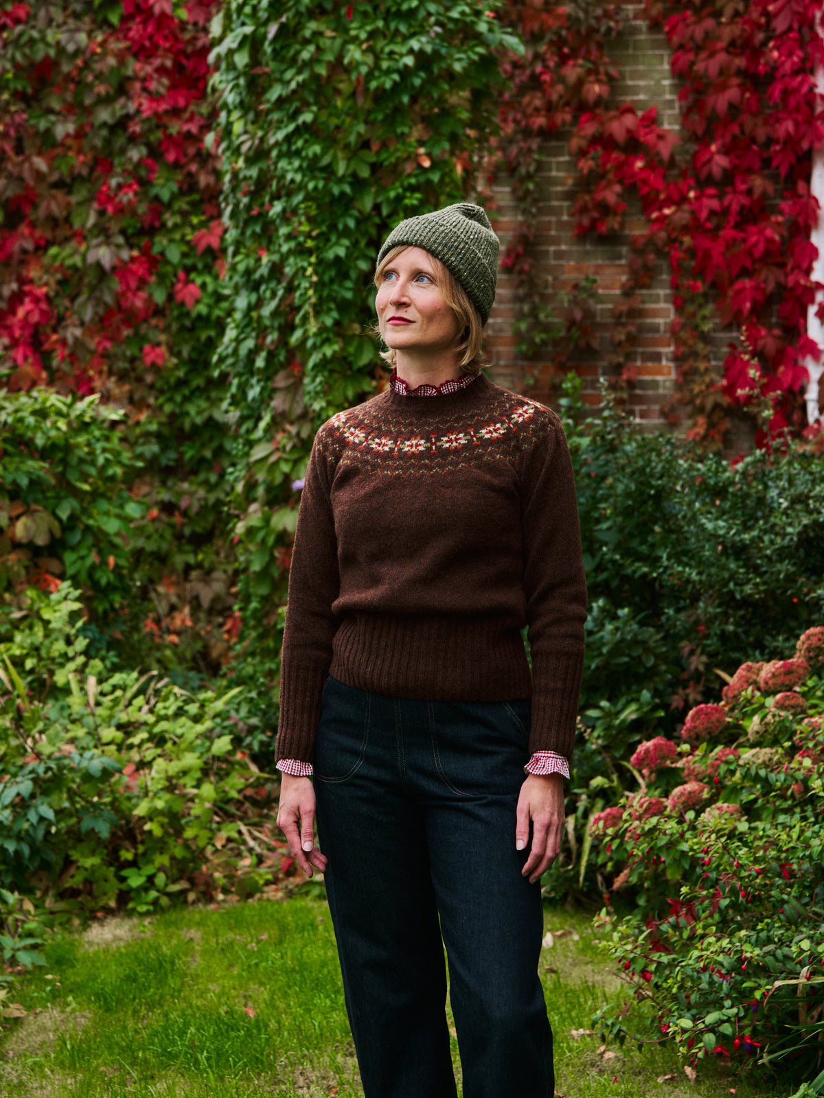 Traditional Scottish Fair Isle Crew Neck Jumper - Walnut