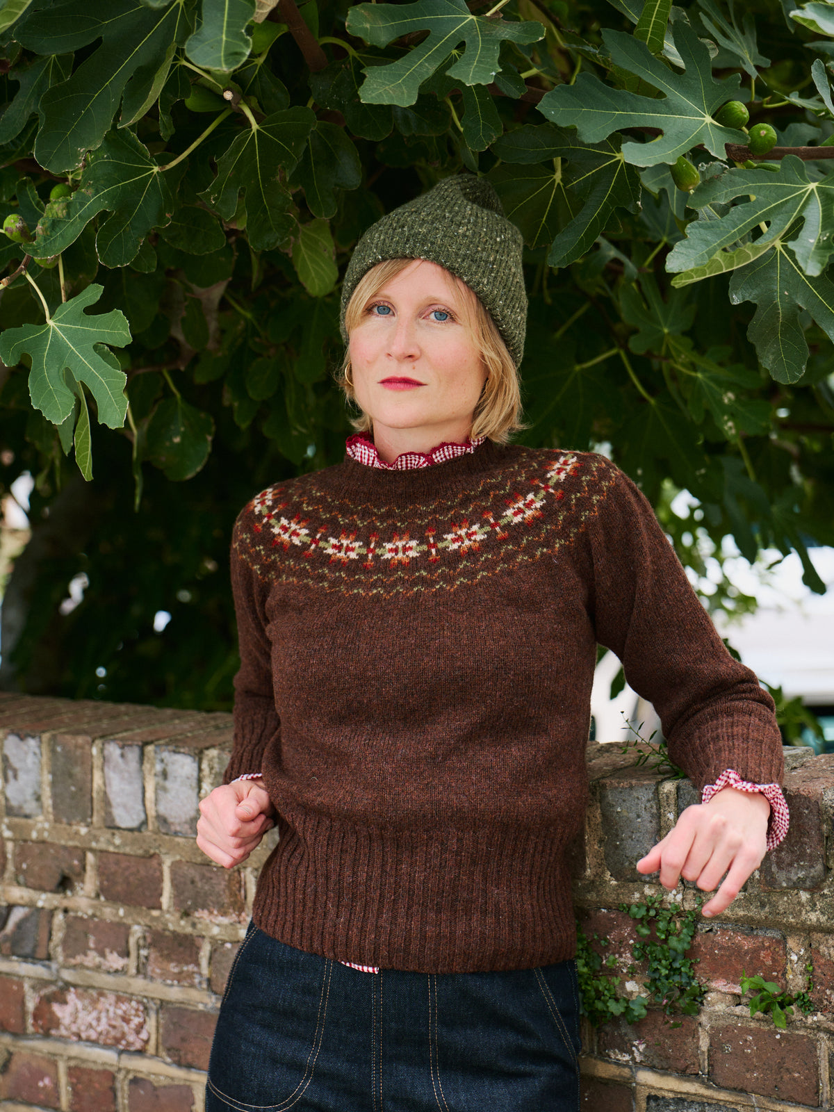 Traditional Scottish Fair Isle Crew Neck Jumper - Walnut
