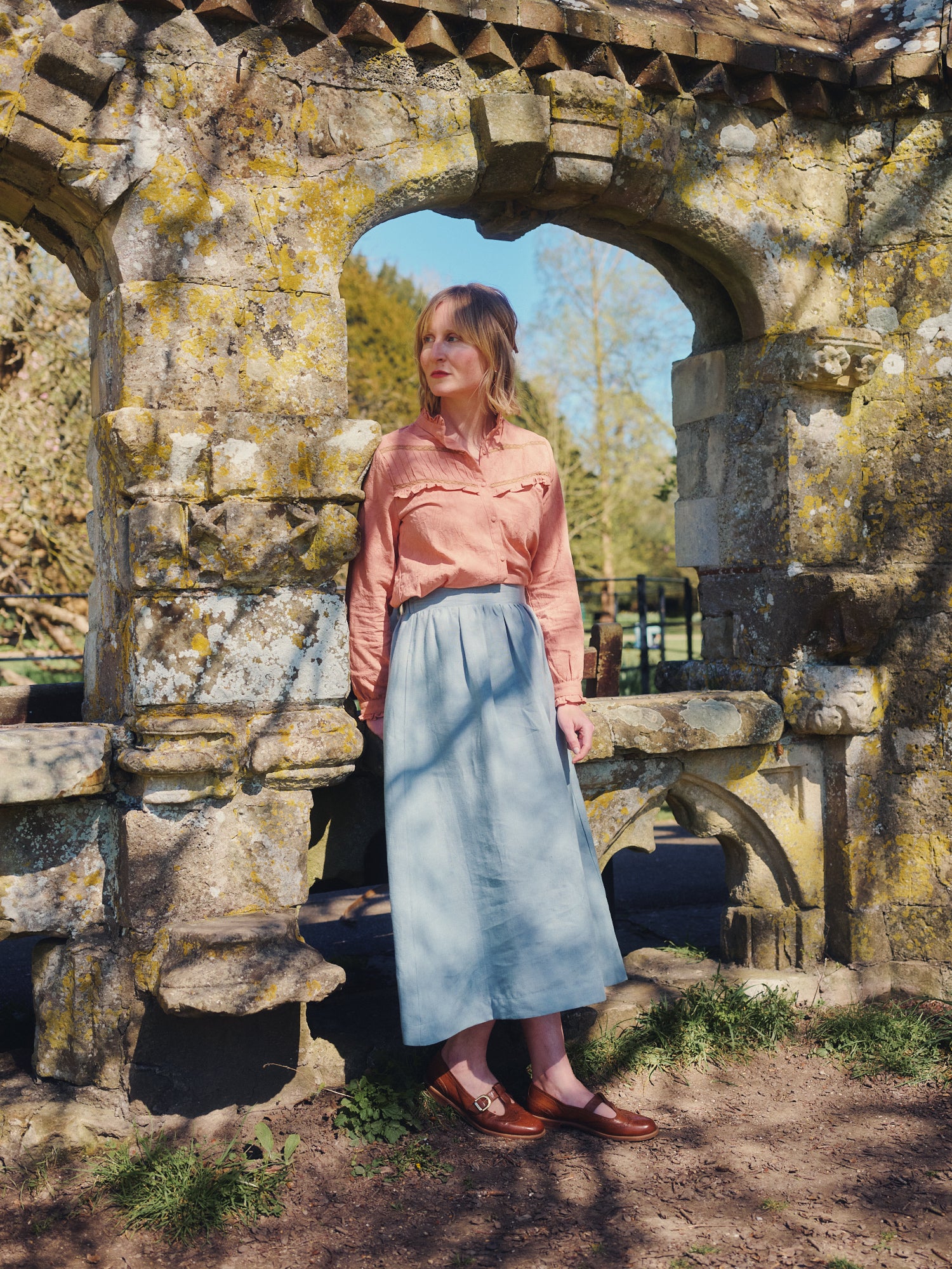 High Waisted Linen Skirt - Duck Egg