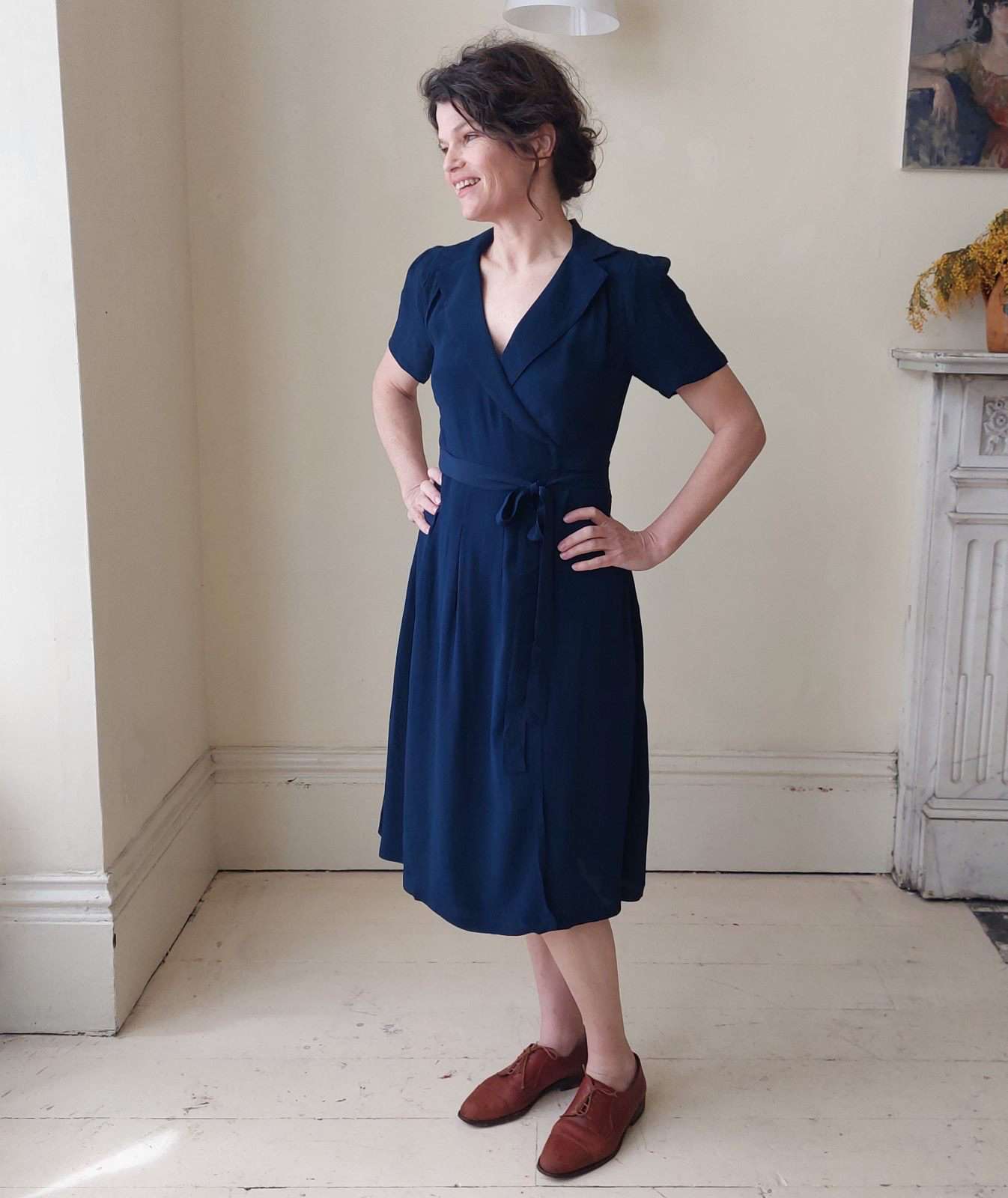 navy wrap dress