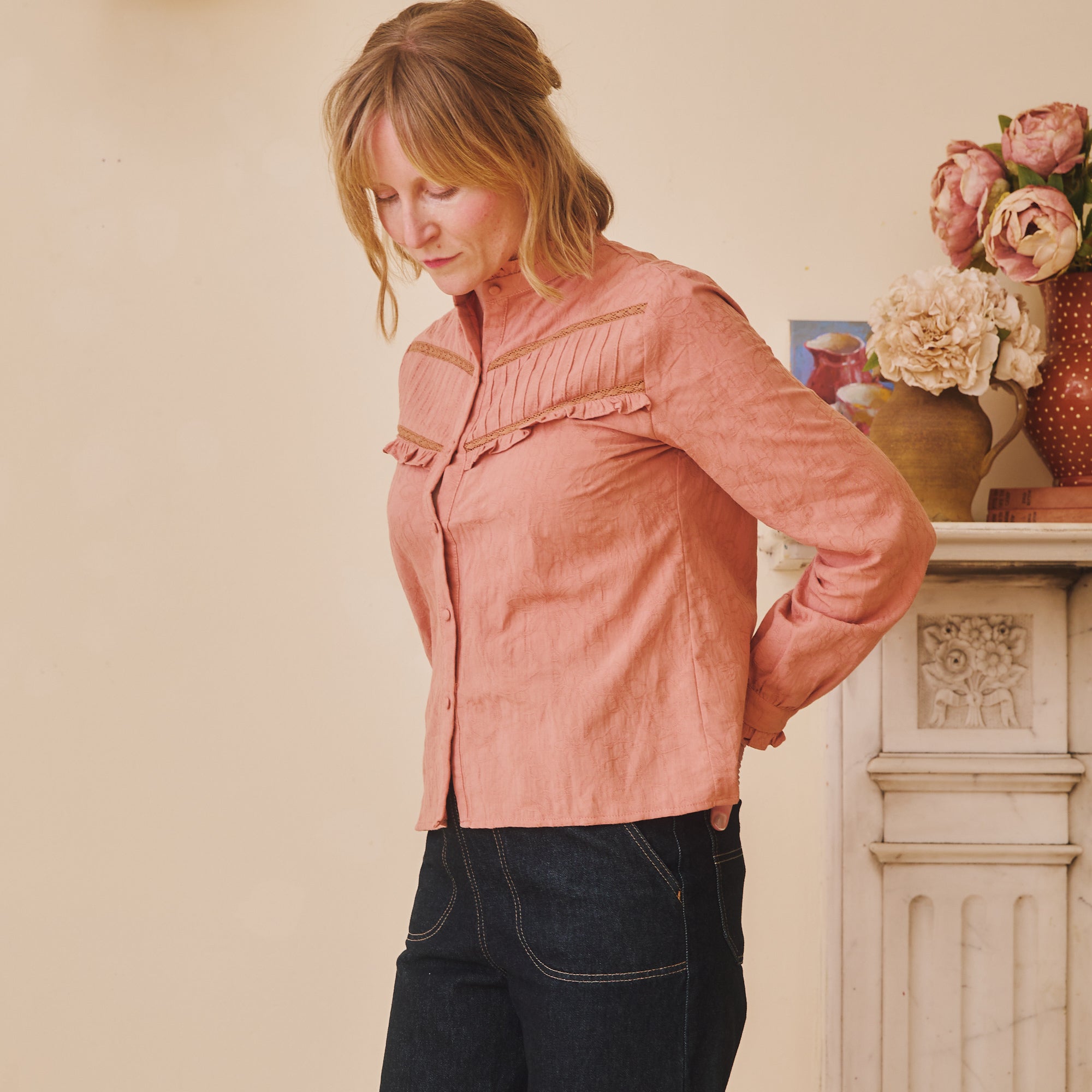 Cotton Pleated Blouse - Rose Pink