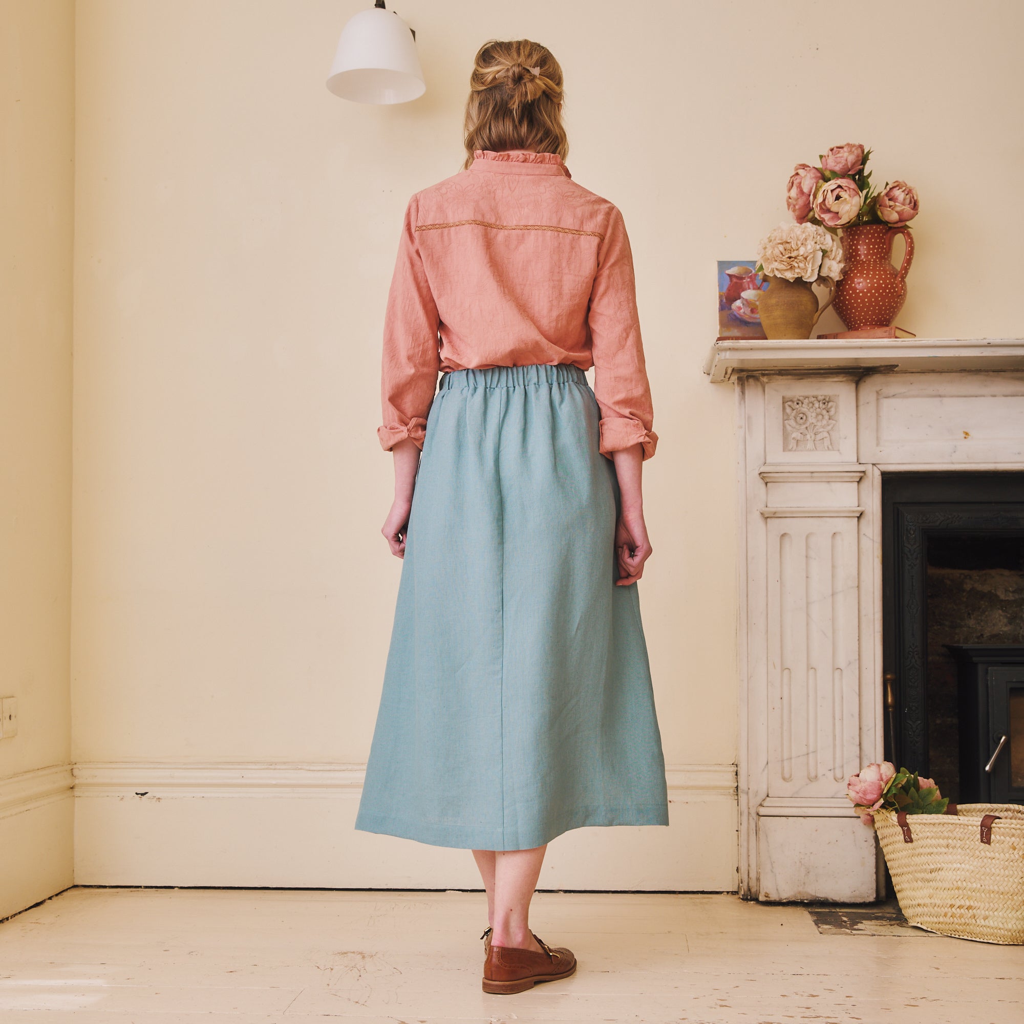 High Waisted Linen Skirt - Duck Egg