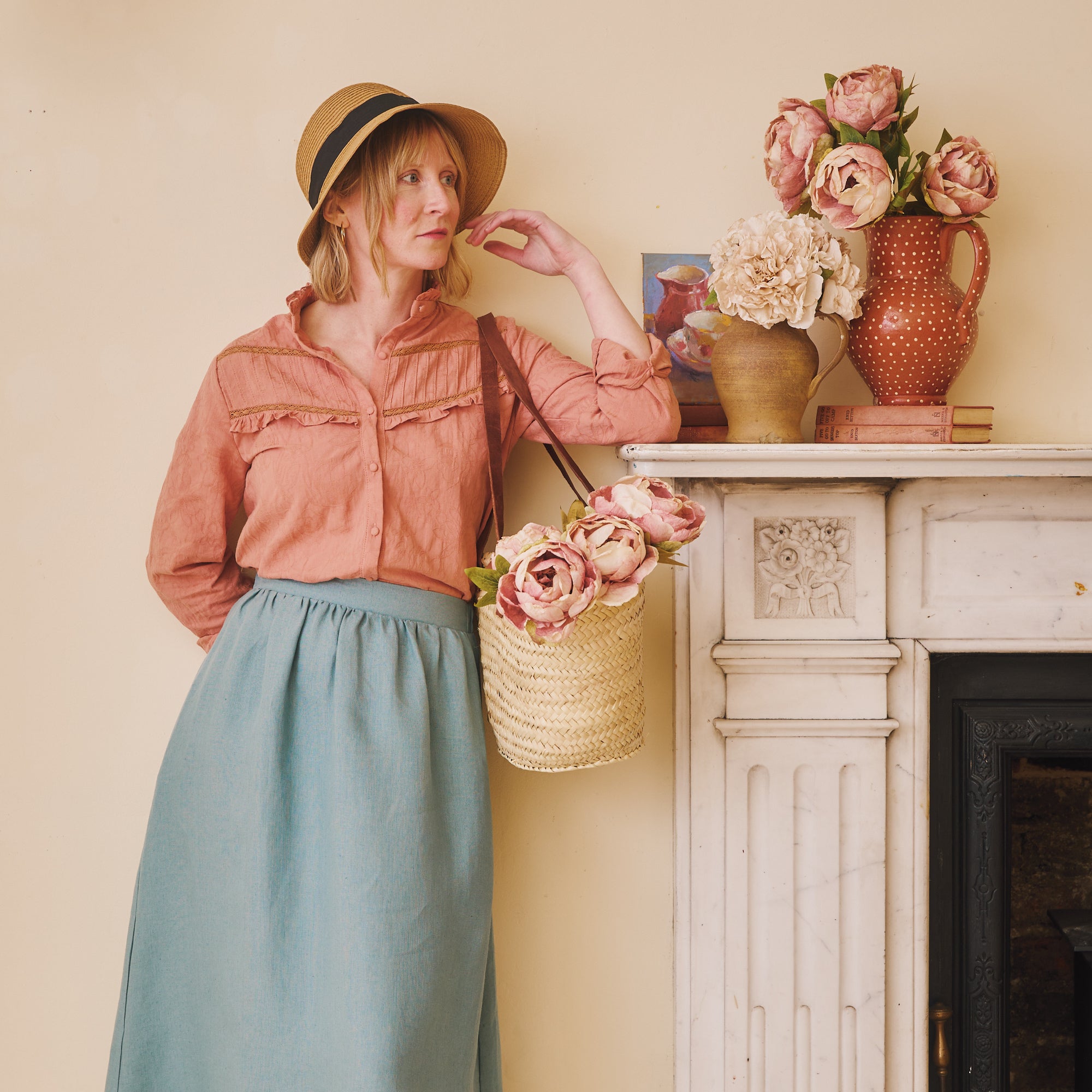 High Waisted Linen Skirt - Duck Egg