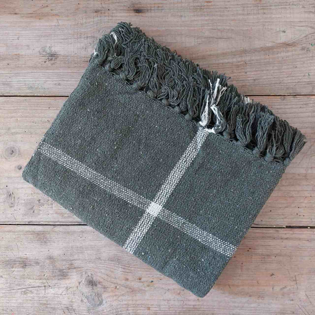 Dark Green Cotton Plaid Throw