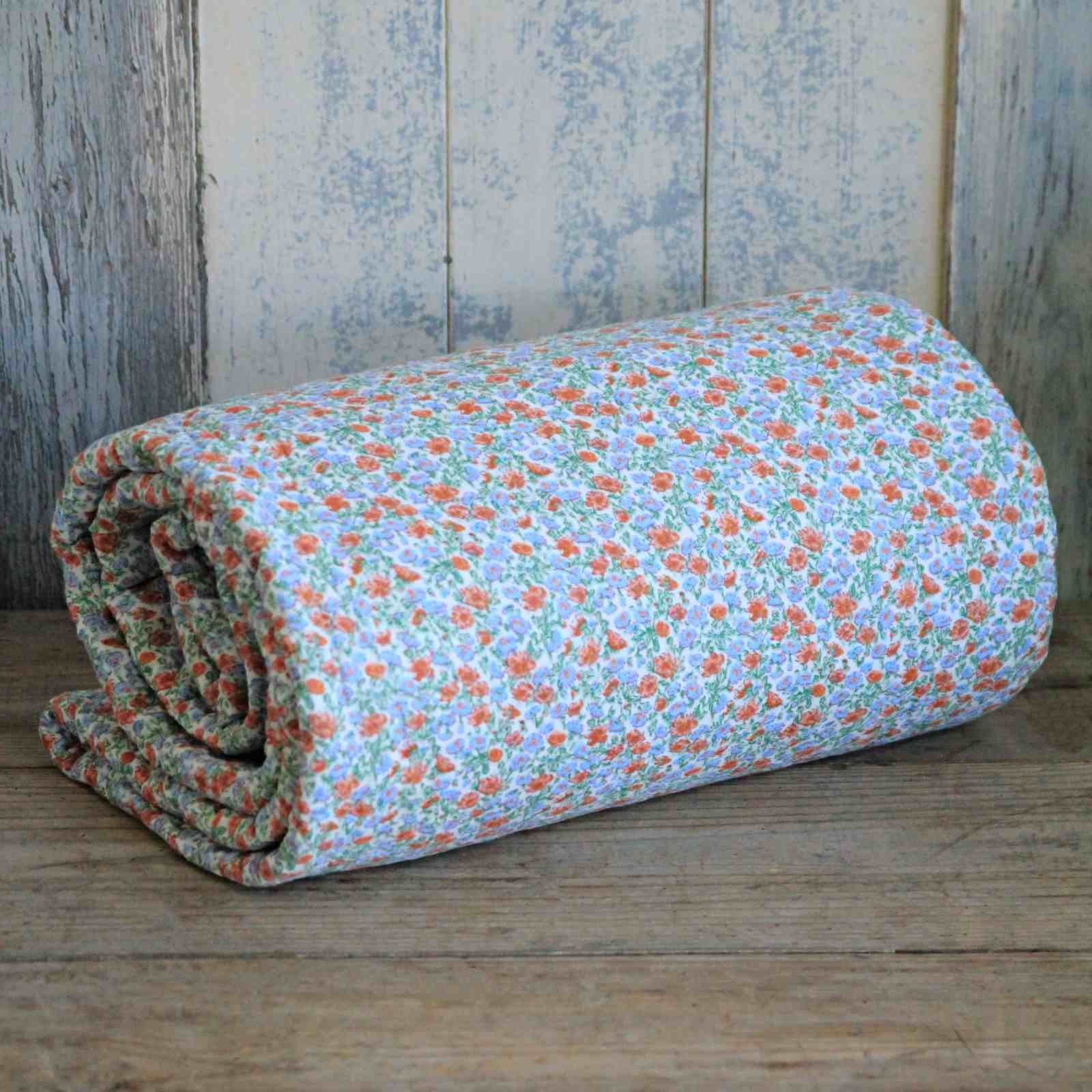 Quilted Bedspread - Rust & Blue Floral