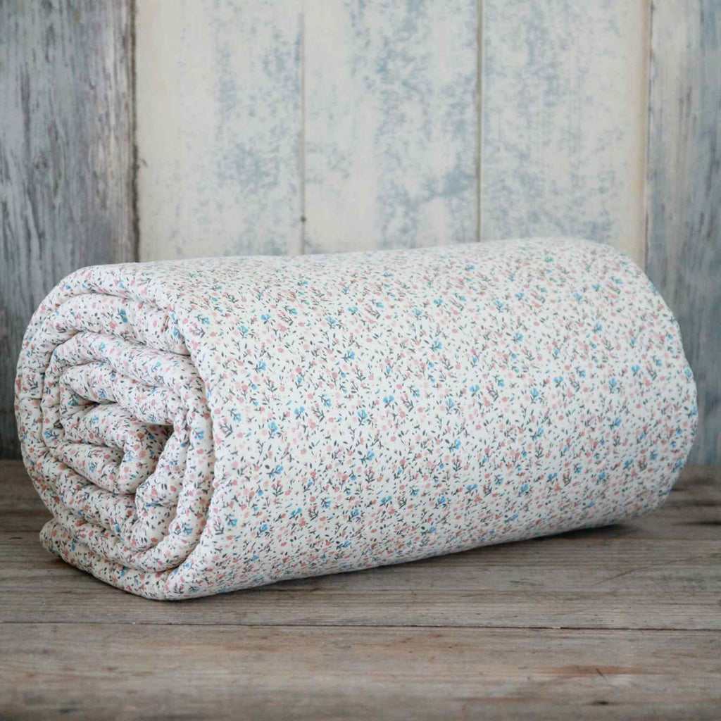 Quilted Bedspread - Pink & Blue Flowers