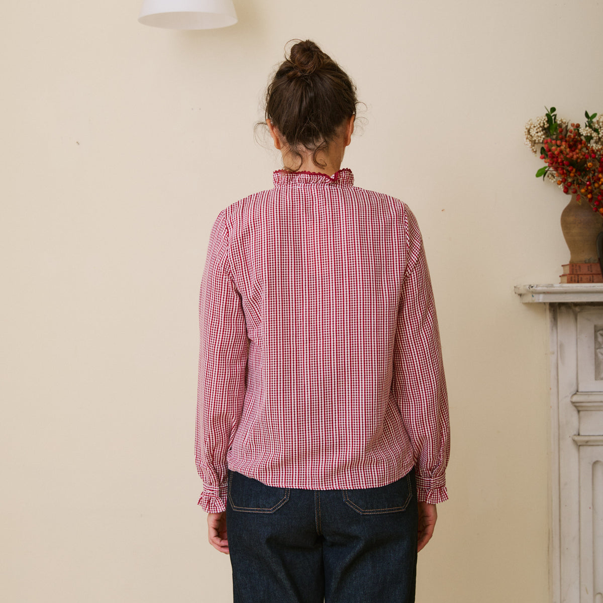 Burgundy Gingham Ruffle Blouse