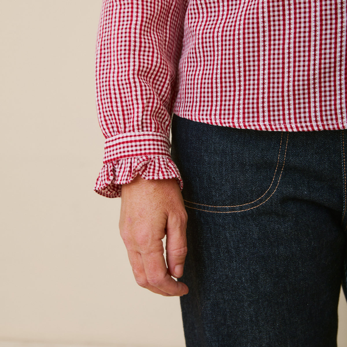 Burgundy Gingham Ruffle Blouse