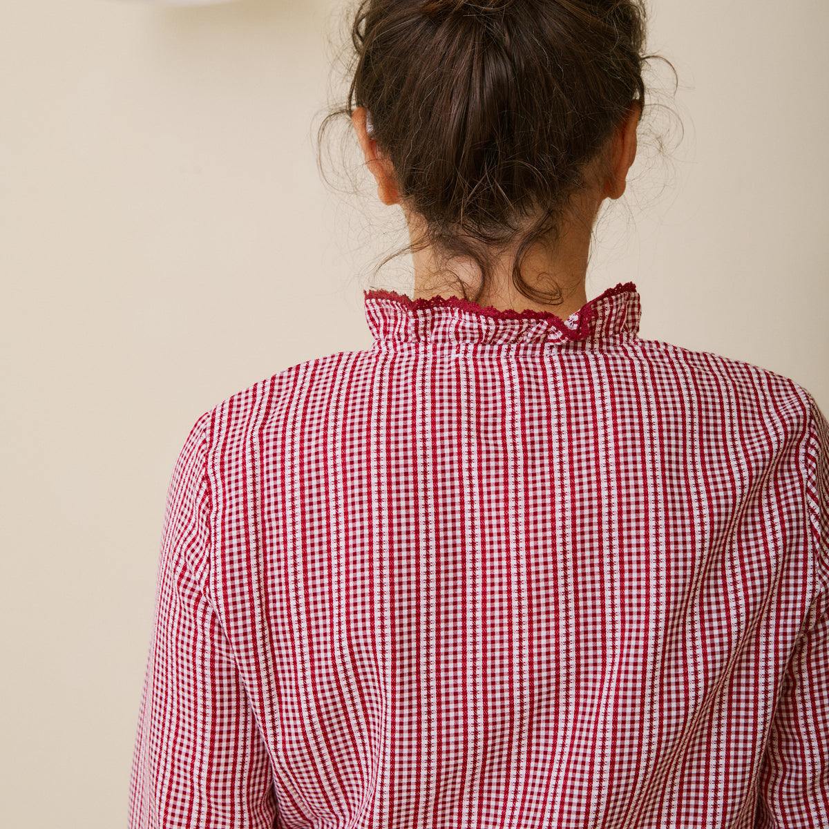 Burgundy Gingham Ruffle Blouse