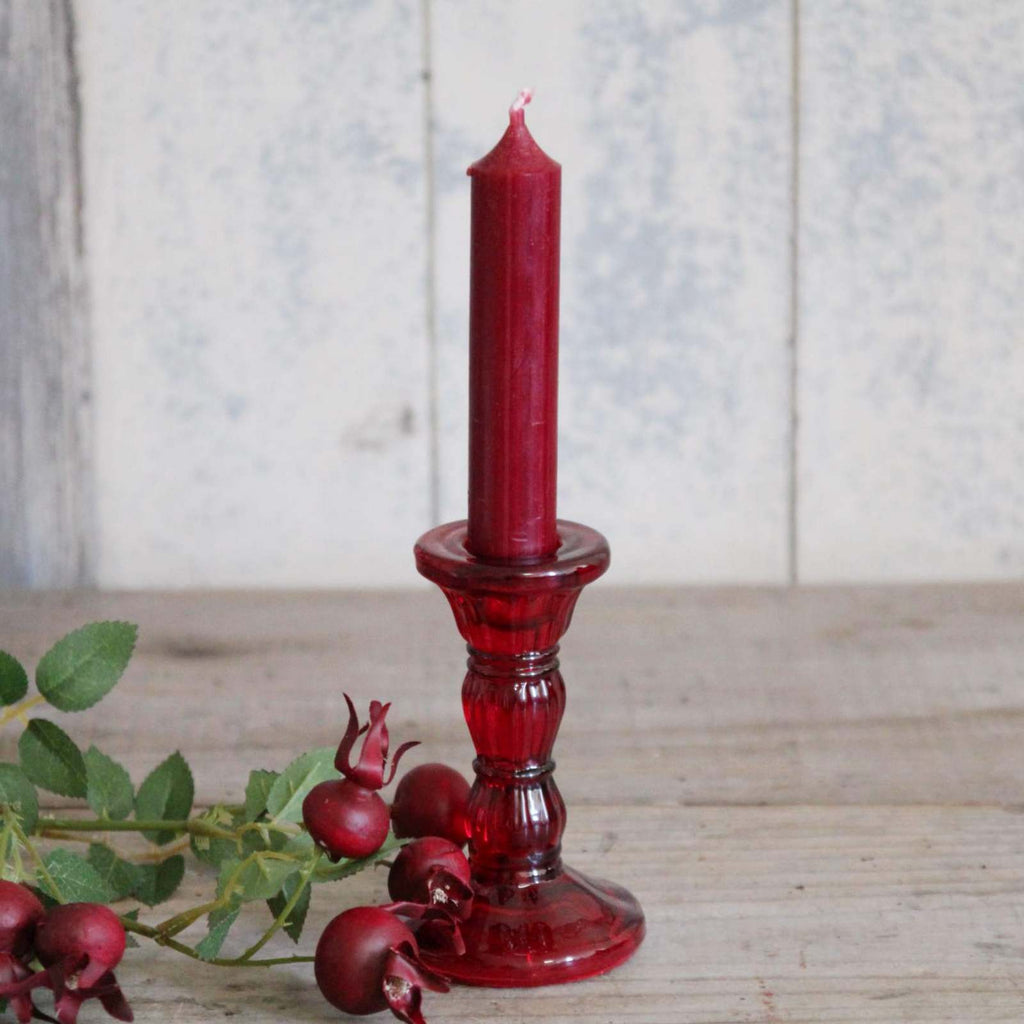 Traditional Red Glass Candlestick 