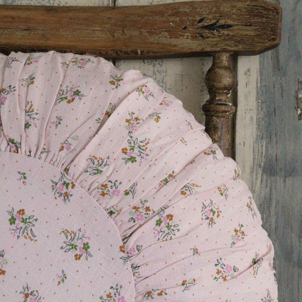 Round linen cushion in Peach Floral - vintage cushion