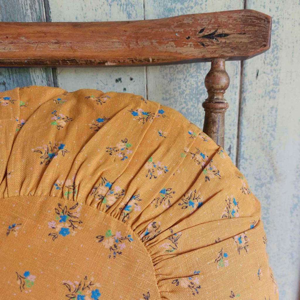 Vintage Round linen cushion, Mustard Floral