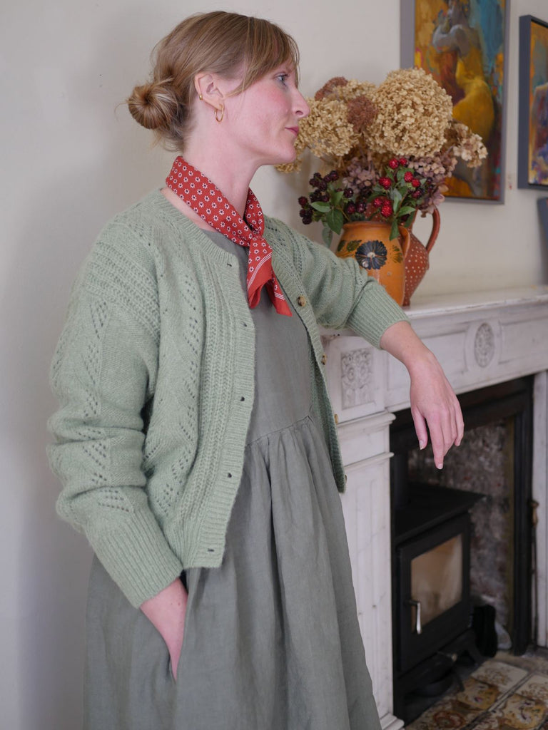 Women's knitwear Pointelle Cardigan in Sage Green