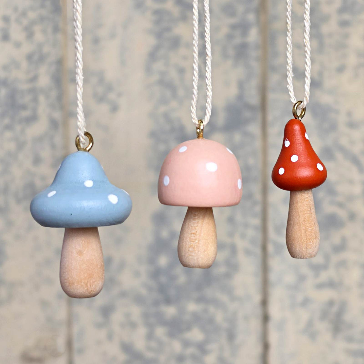 Set of six wooden Toadstool Decorations