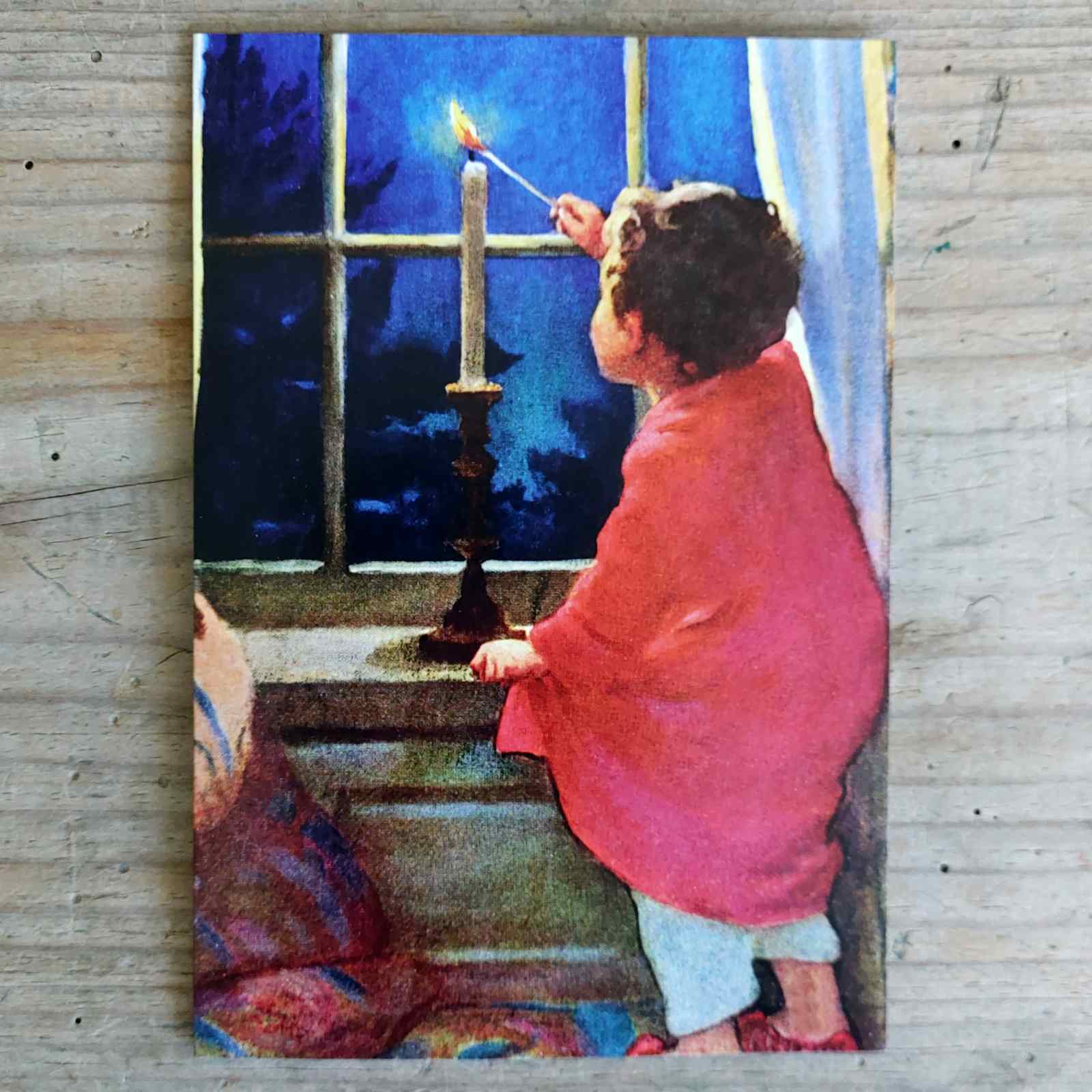 Traditional Vintage Christmas Card  - Night Candle