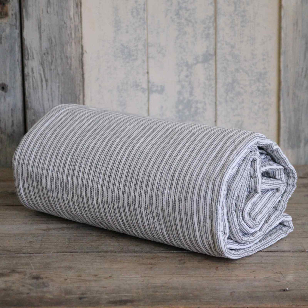 Single Quilted Bedspread - Charcoal Ticking Stripe