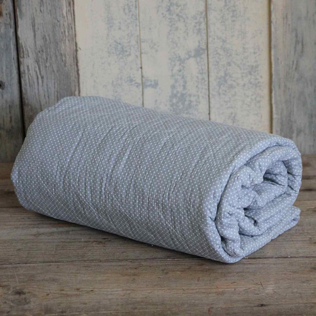 Single Quilted Bedspread - Dusty Blue Dots