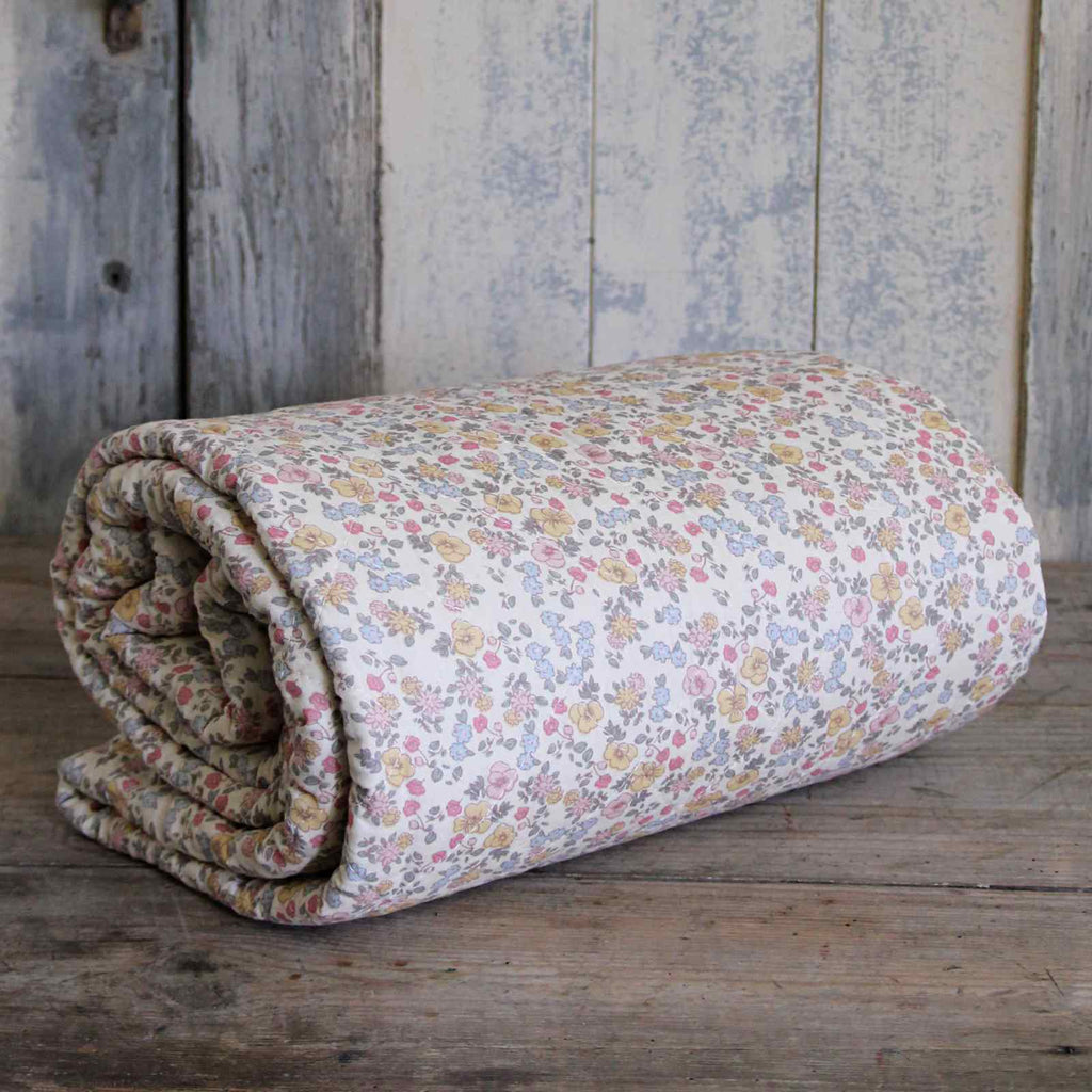 Quilted Bedspread - Pink, Yellow & Blue Flowers