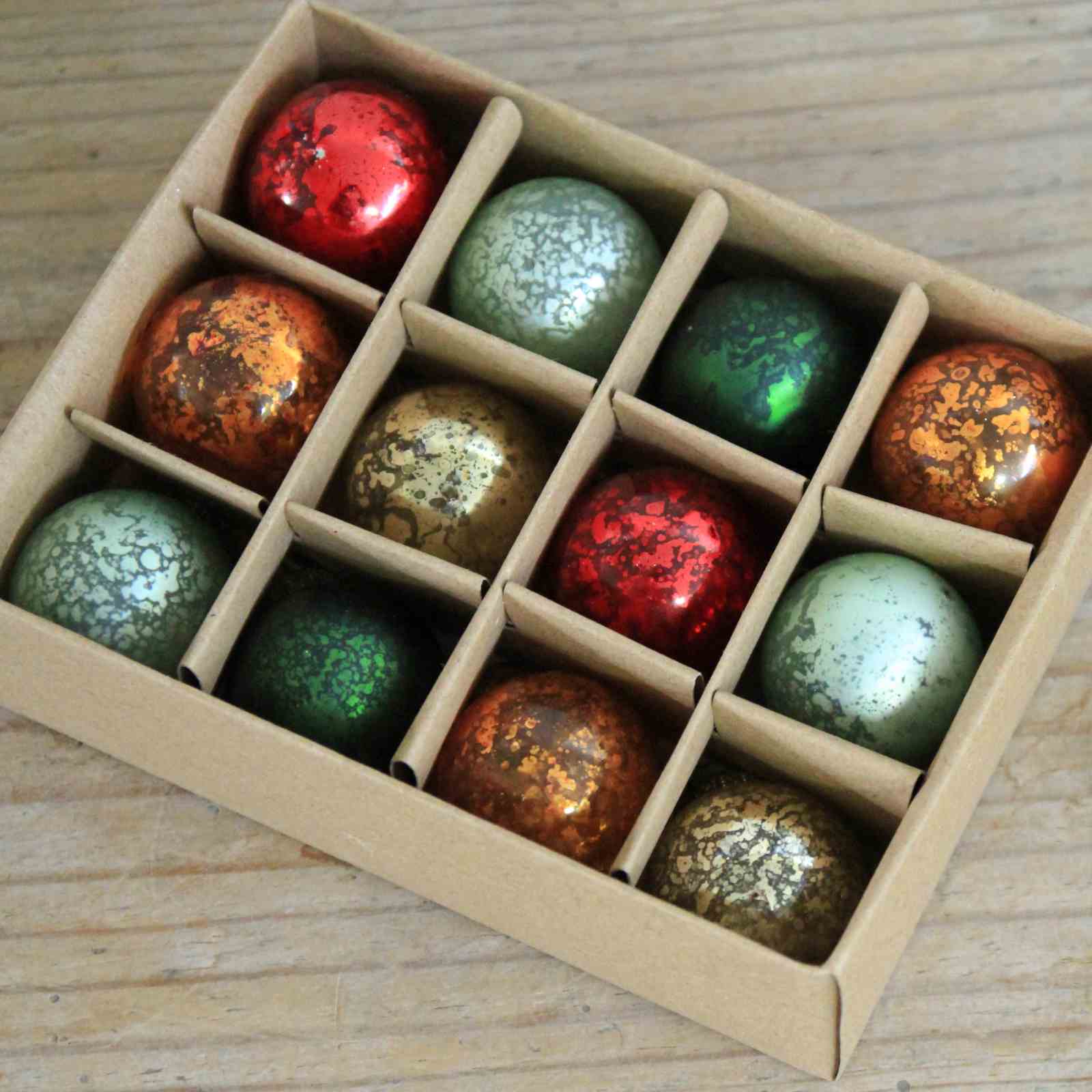 Box of Small Glass Coloured Baubles