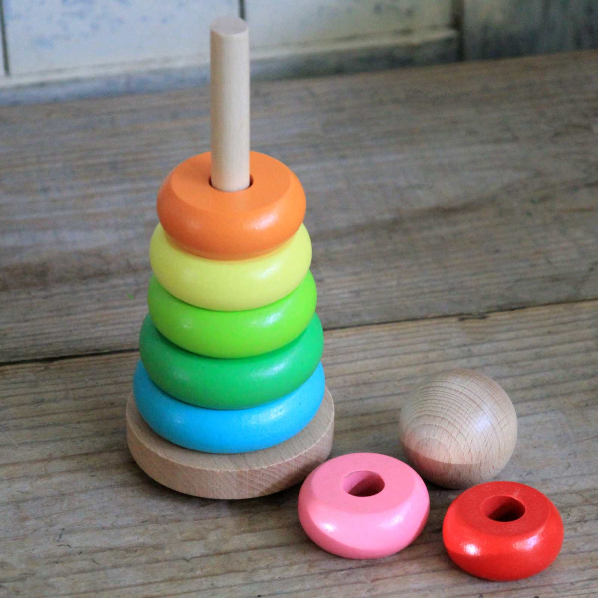 Wooden Stacking Tower in Gingham Bag